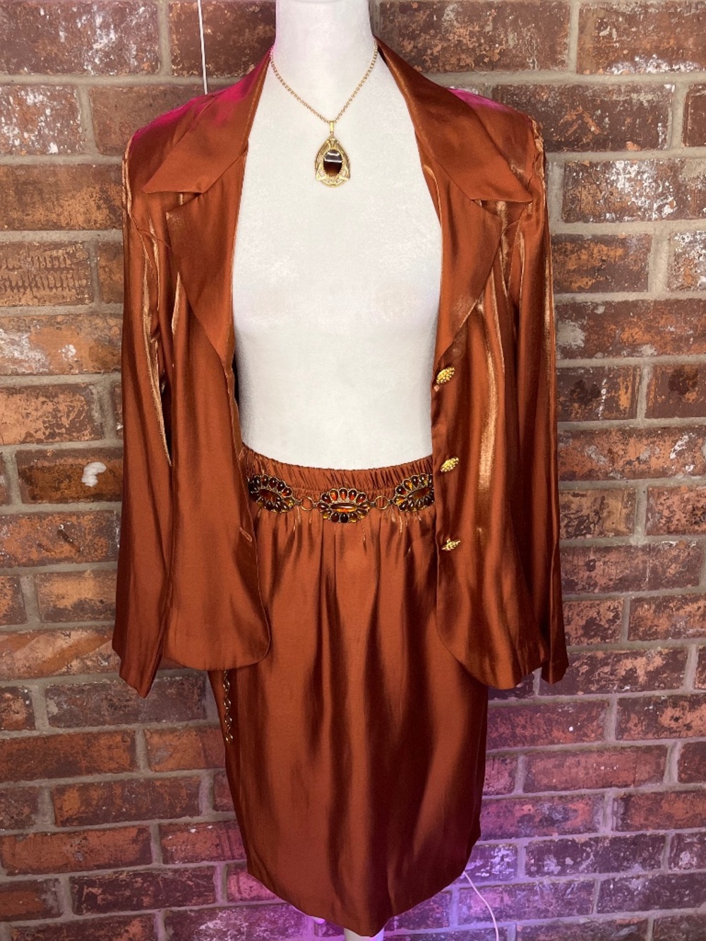 Cognac/Copper Metallic Skirt & Jacket Suit